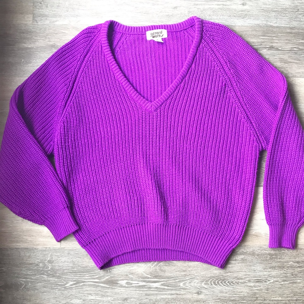 Vintage V Neck Sweater- Purple